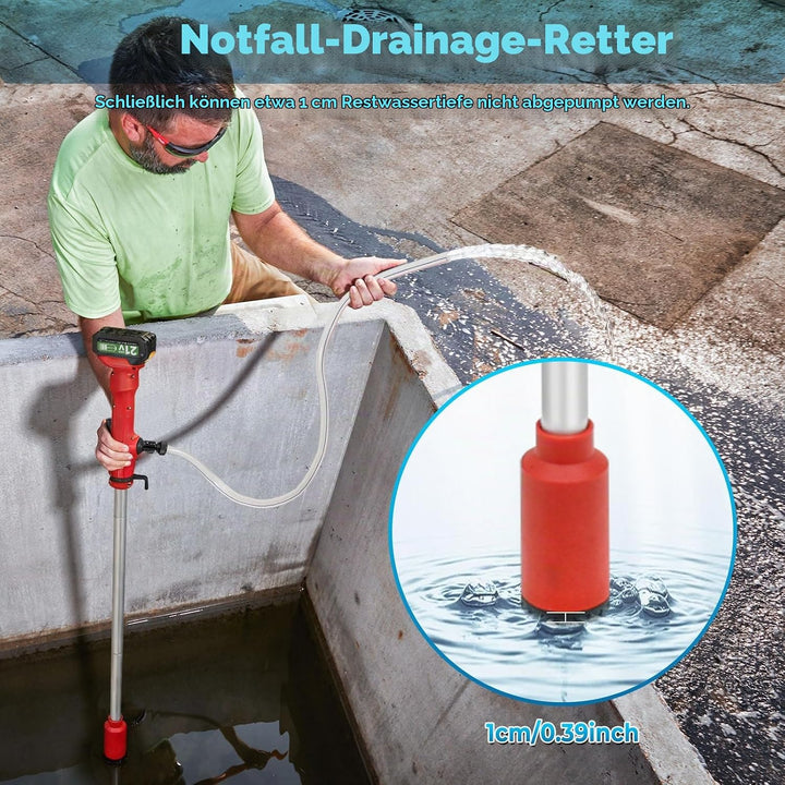 Akku-Regenfasspumpe, Kabellose Stangen Wasserpumpe mit 2 x 4,5 Ah Akku, 11000 U/min, 2725 L/H Förder
