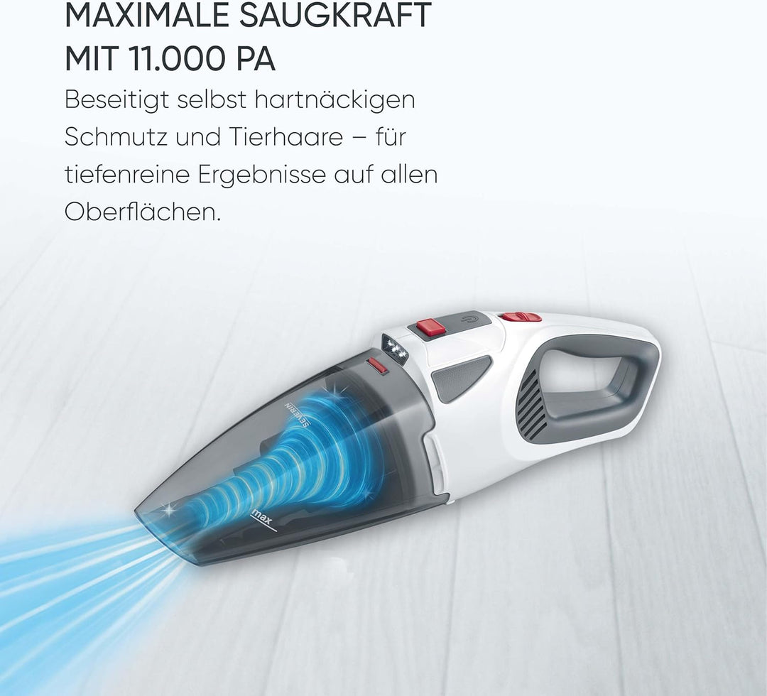 SEVERIN 4-in-1 Akku-Handstaubsauger, kabelloser Handstaubsauger für Autositze, Tierhaare und Flüssig