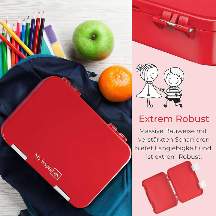 My Vesperbox – Len - Bento Box Kinder - Lunchbox mit 4+2 Fächern - extrem robust – Brotdose – Brotbo