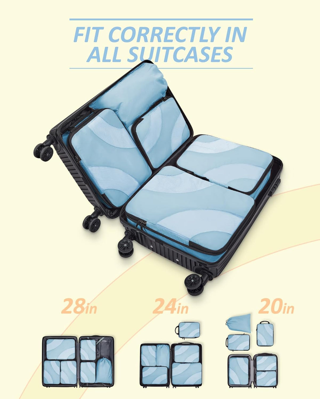 BAGSMART Packing Cubes Compression 6 Stück, Packwürfel Kompression Koffer Organizer Set, Travel Esse