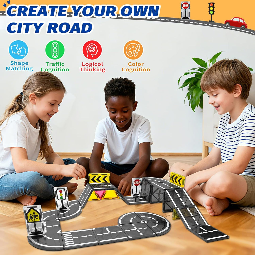 Magnetische Bausteine,46PCS Magnetbausteine Spielzeug für 3 4 5 6 Jahre alt Jungen Mädchen, Magnet F