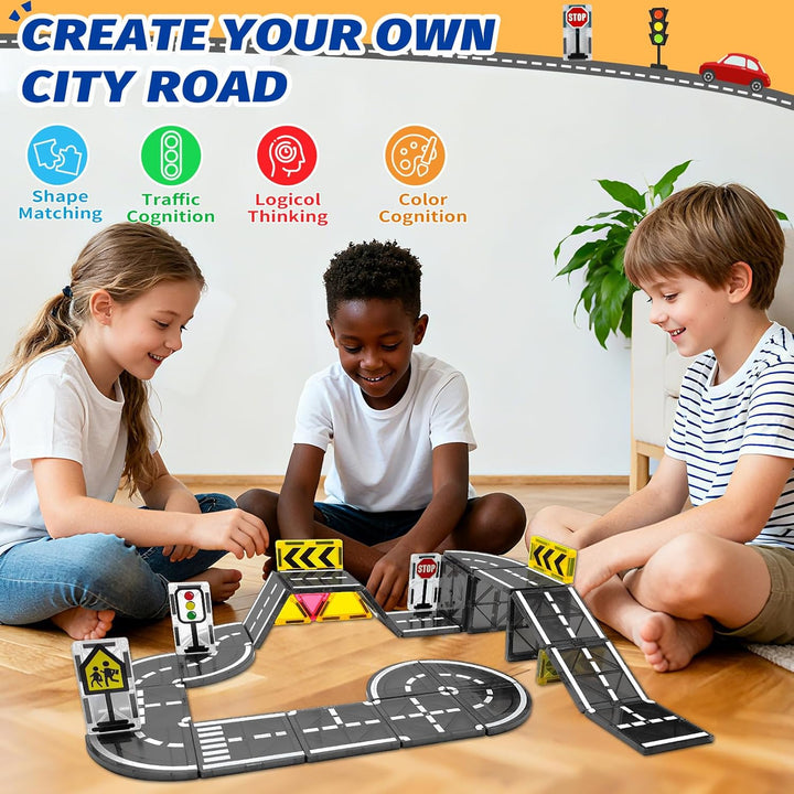 Magnetische Bausteine,46PCS Magnetbausteine Spielzeug für 3 4 5 6 Jahre alt Jungen Mädchen, Magnet F