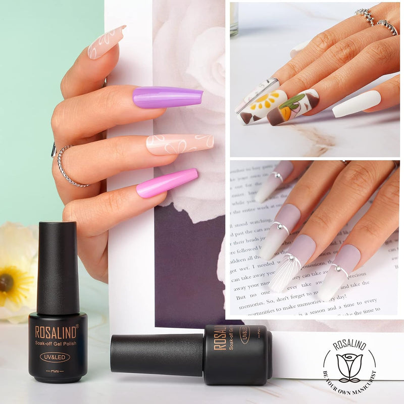 ROSALIND UV Nagellack Set, 35+3 Stück Gel Nagellack Shellac Nagellack Pastell Schwarz weiss Farbgel