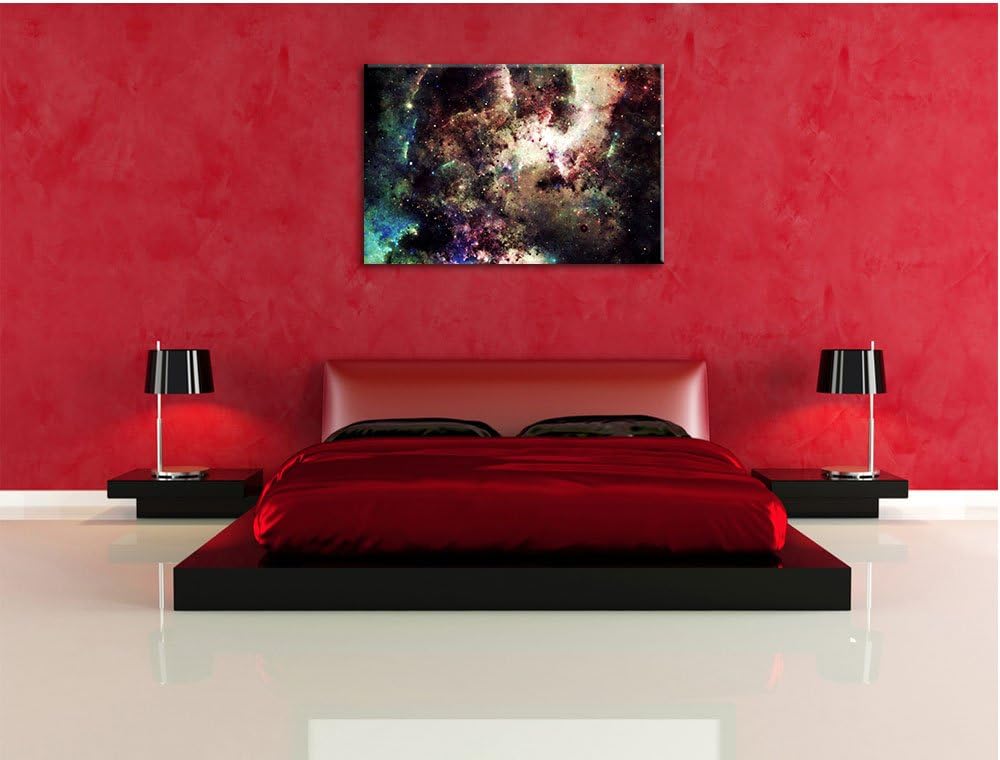 Pixxprint Bunte Nebelgalaxie und Sterne, Format: 100x70 auf Leinwand, 100x70