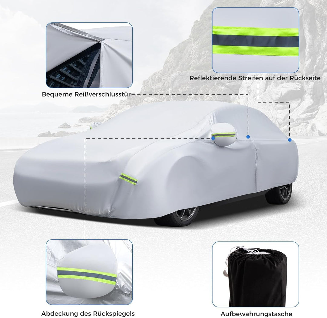 COSTWAY Abdeckplane Auto, Autoplane Wetterfest mit Reissverschluss &amp; Tasche | Autogarage Vollgarage