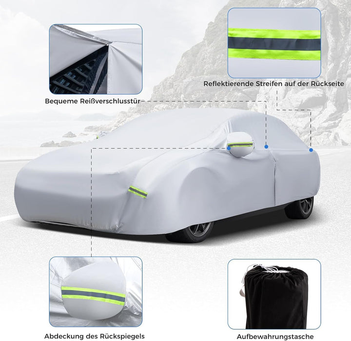 COSTWAY Abdeckplane Auto, Autoplane Wetterfest mit Reissverschluss &amp; Tasche | Autogarage Vollgarage