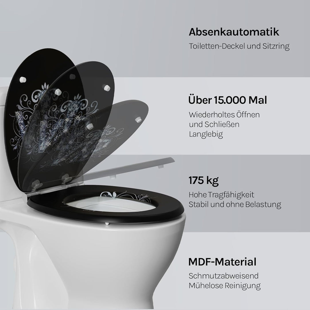WOLTU #2 Premium WC-Sitz Toilettensitz mit Absenkautomatik, MDF Holzkern, Softclose Scharnier, Desgi