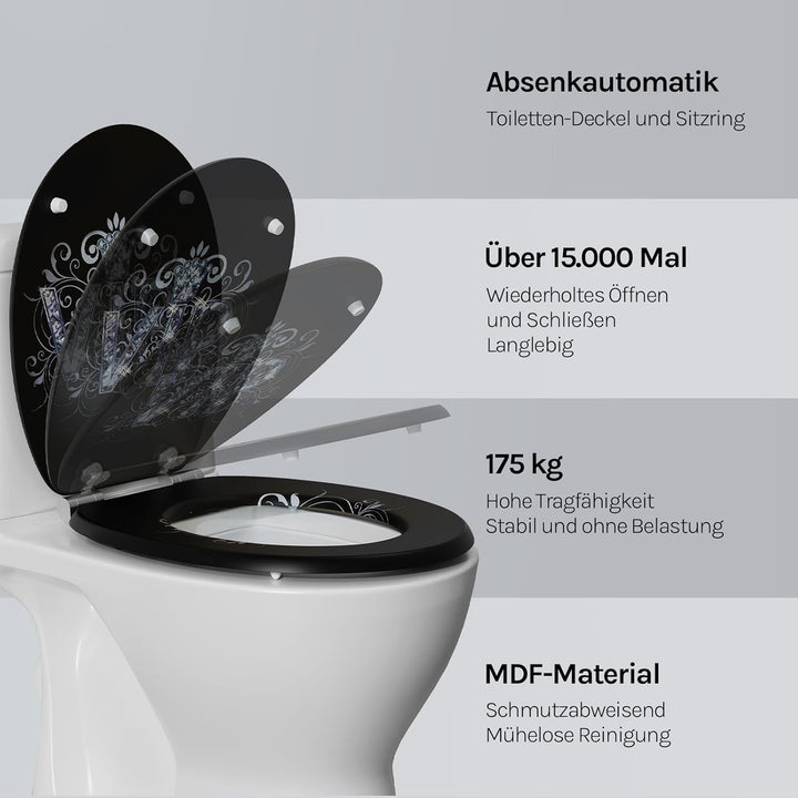 WOLTU #2 Premium WC-Sitz Toilettensitz mit Absenkautomatik, MDF Holzkern, Softclose Scharnier, Desgi