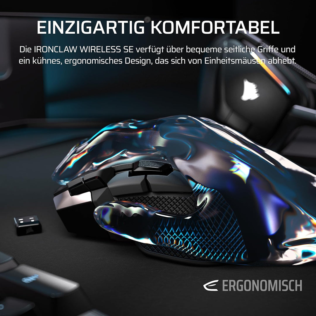 Corsair IRONCLAW Wireless SE Gaming-Maus – 26,000 DPI, Ergonomisches Design für Grössere Hände, 10 P
