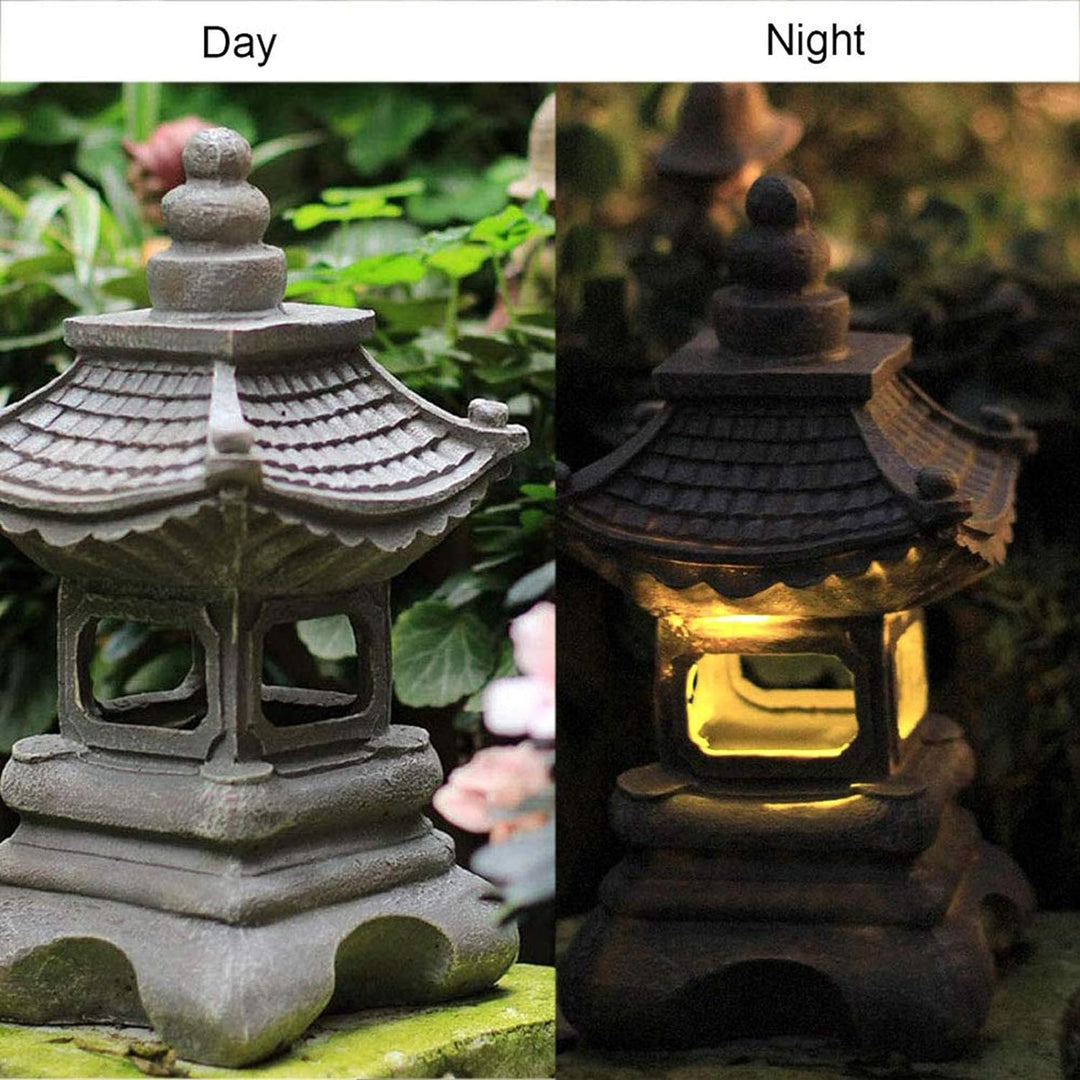 Uziqueif Outdoor Japanische Tachi-Gata-Stil Solar Zen Garten Lichter Laterne Pagode Licht Solar Bode