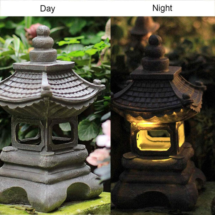 Uziqueif Outdoor Japanische Tachi-Gata-Stil Solar Zen Garten Lichter Laterne Pagode Licht Solar Bode