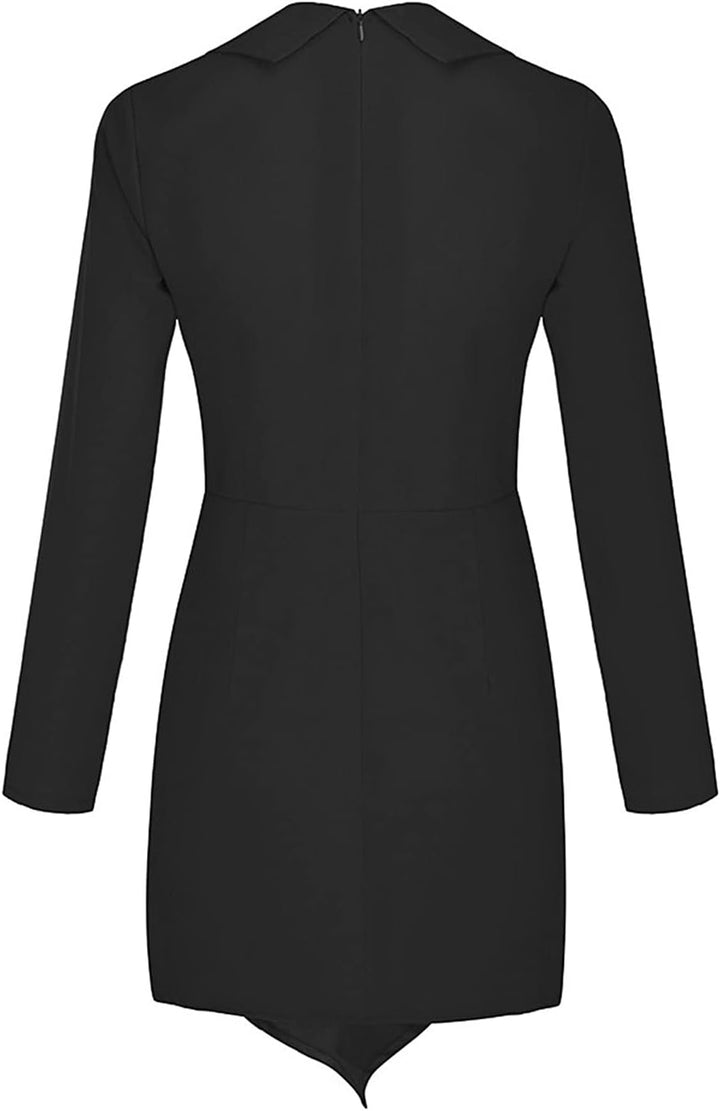 tsaChick Businesskleid Damen Einfarbig Revers Langarm Mini Arbeit Kleid Ohne Gürtel Mode Frauen Slim