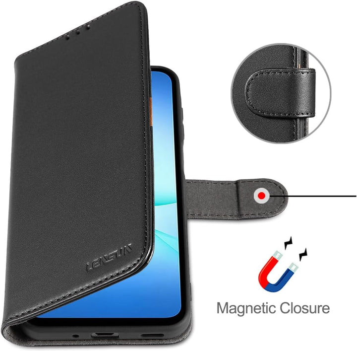 LENSUN Echtleder Hülle für Samsung Galaxy A17, Handyhülle [Echtes Leder][Magnetverschluss][RFID Wall