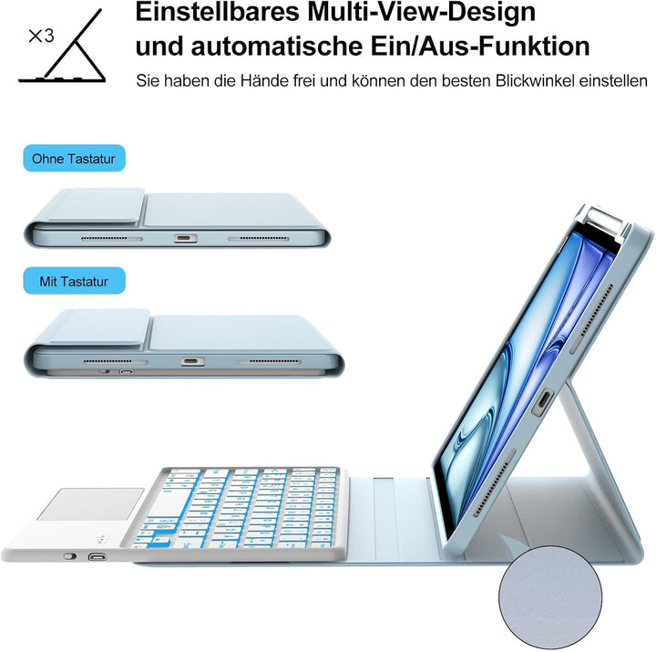 Tastatur für iPad Air 11” M4 2026/M3 2025/M2 2024 con Touchpad, Schutzhülle mit Stifthalter, Hülle B