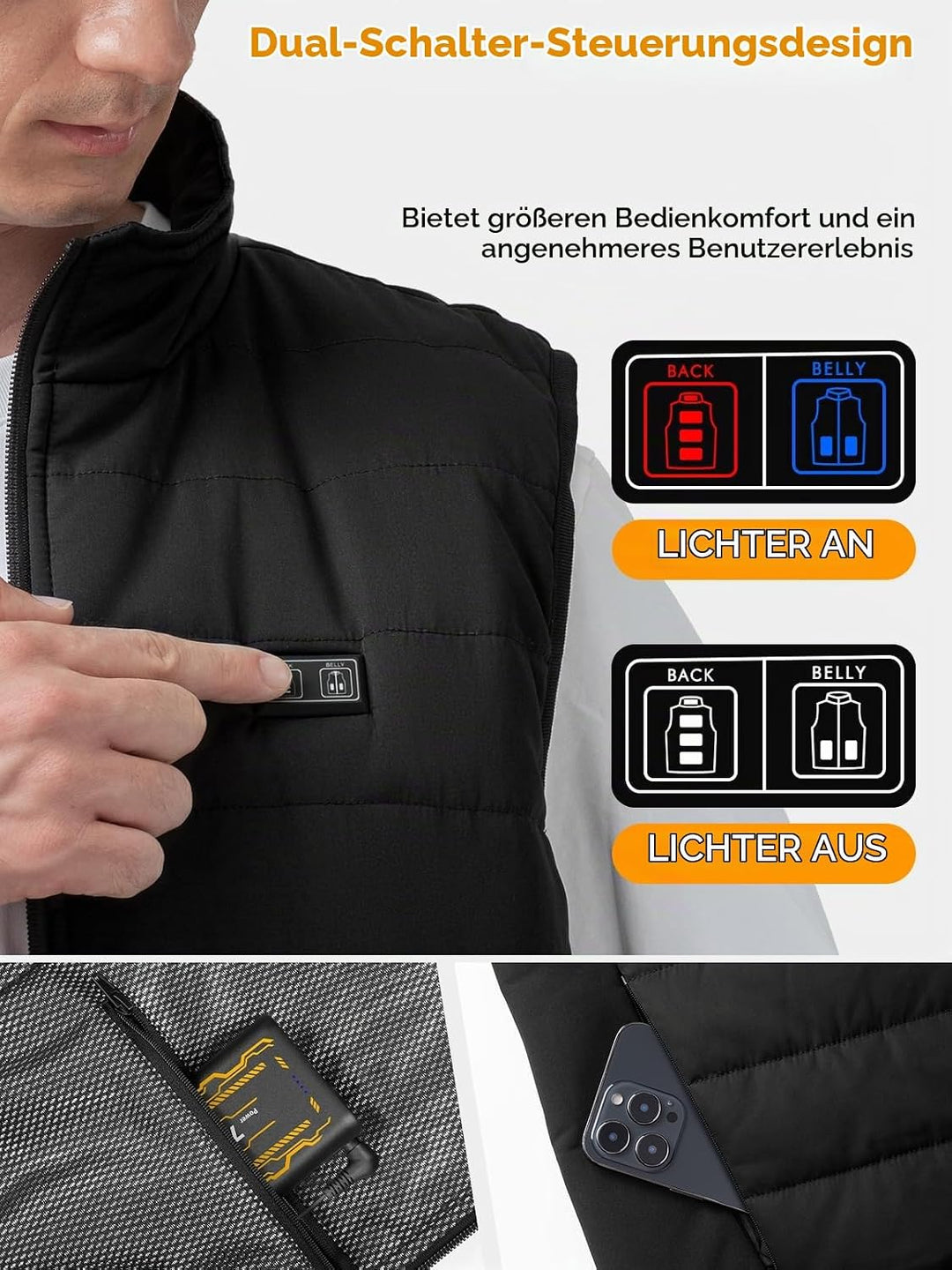 Beheizbare Weste, Heizweste für Damen Herren, Beheizte Jacke, Heizjacke mit Powerbank, 7.4V/5.0V Wär