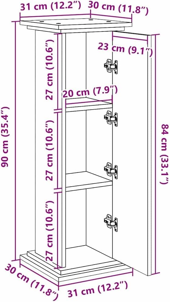 vidaXL Displaysständer mit Regal Schwarz Eichen-Optik 31 x 30 x 90 cm, Moderner Wohnzimmer-Stauraum,