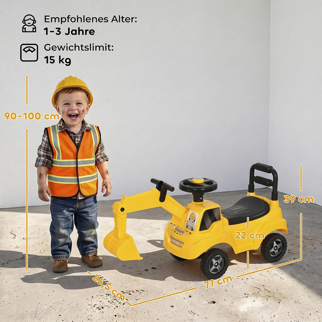 AIYAPLAY Sitzbagger Kinder Aufsitzbagger mit Schaufel Lenkrad Kinderbagger