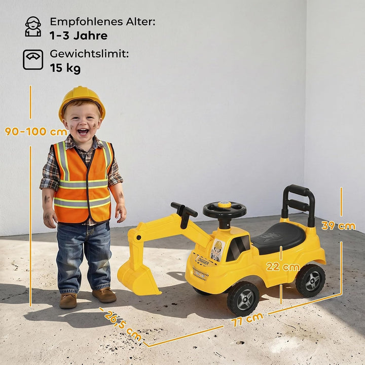 AIYAPLAY Sitzbagger Kinder Aufsitzbagger mit Schaufel Lenkrad Kinderbagger