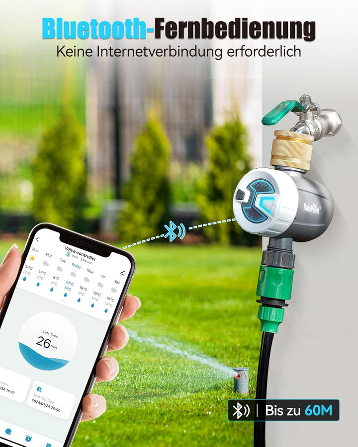 RAINPOINT Bewässerungscomputer Bluetooth mit Messing-Einlass, Smart App-Steuerung Automatische Bewäs