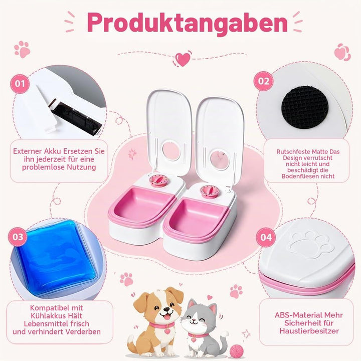 Futterautomat Katze, 2 Näpfe 700ML Katzenfutter Automat mit 48 Stunden Timer, Abnehmbarer Futterauto