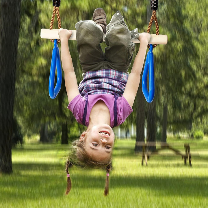 Katomi Multifunktions Kinderholz Trapeze Schaukel mit Kunststoff Turnringe zum Aufhängen belastbar b