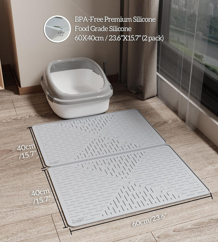 OHMO Katzenklo Matte aus Premium-Silikon 60 * 40 cm,2 Pack, wasserdicht und BPA-frei Katzentoiletten