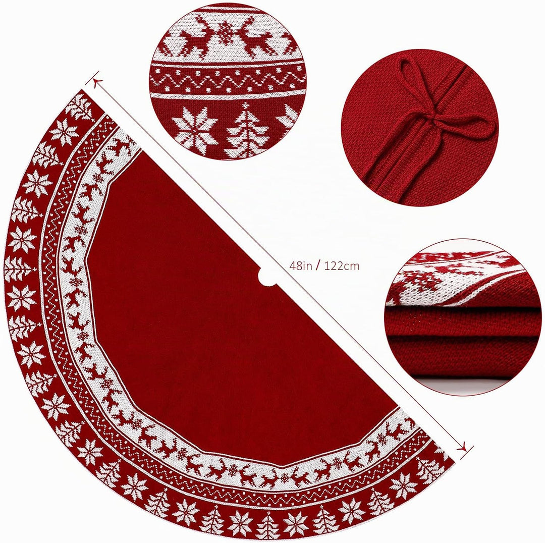 Weldomcor Weihnachtsbaum Rock 122cm Gestrickte Weihnachtsbaumdecke Pad Runde Elch Schneeflocken Gros