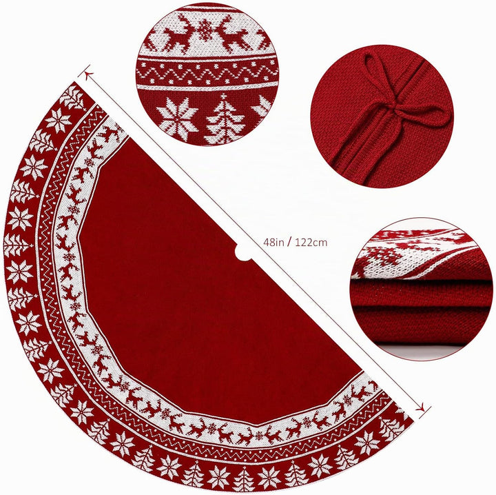 Weldomcor Weihnachtsbaum Rock 122cm Gestrickte Weihnachtsbaumdecke Pad Runde Elch Schneeflocken Gros