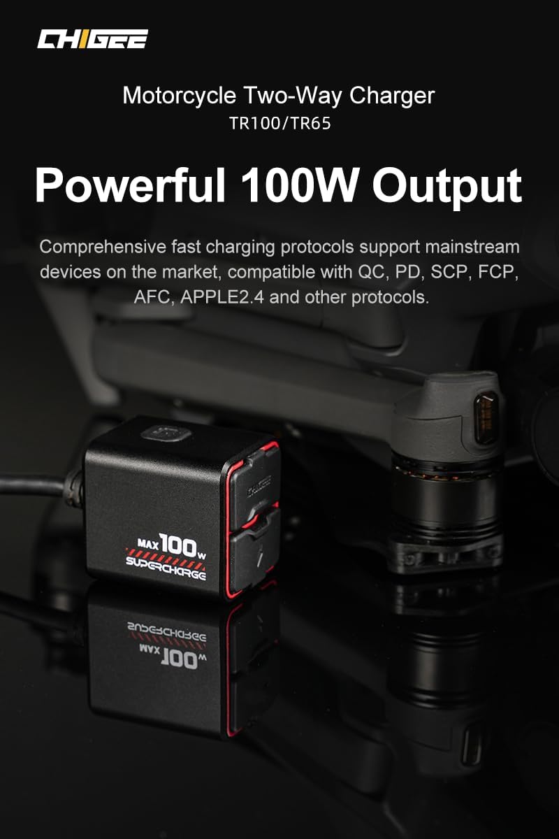 CHIGEE TR100 Next-Gen Motorrad-Batterieladegerät, 100 W, ultrakompakt & leicht, Notladung, niedrige