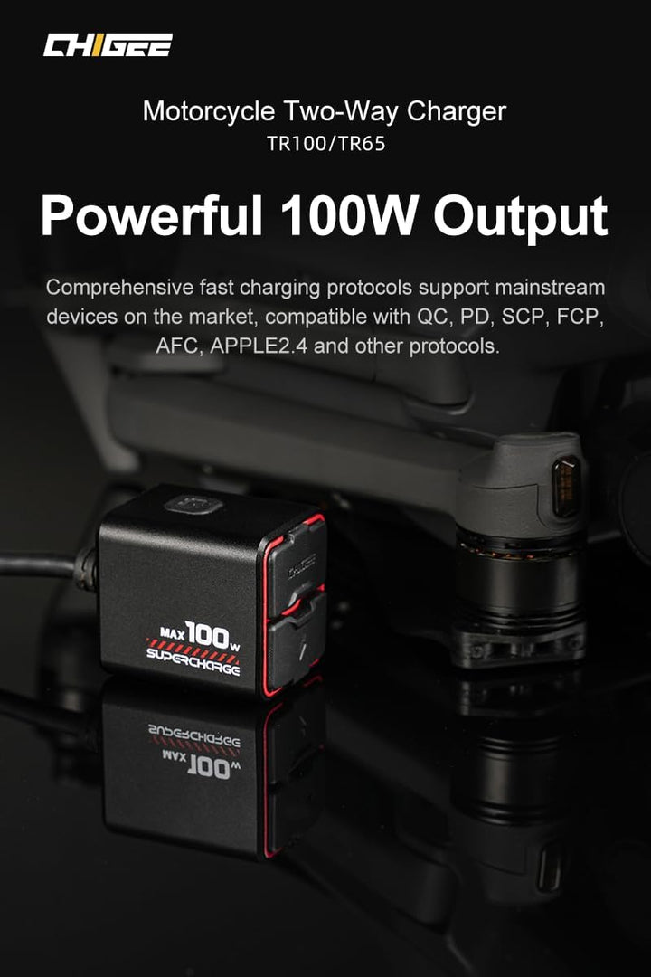CHIGEE TR100 Next-Gen Motorrad-Batterieladegerät, 100 W, ultrakompakt & leicht, Notladung, niedrige
