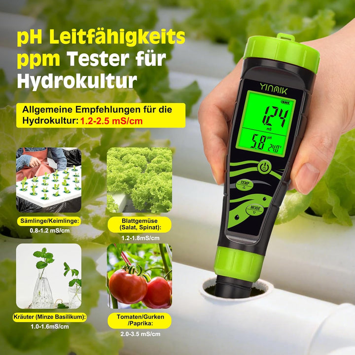 YINMIK 5 in 1 pH Messgerät Wasser, Pool pH Messgerät, Digitales pH EC Messgerät, Salzgehalt pH Teste
