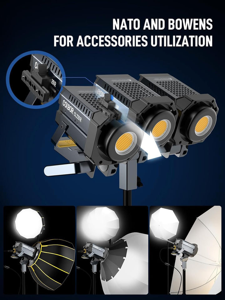 Videoleuchte, Colbor CL220R RGB 220W Dauerlicht mit M/G Balance 2700-6500K CRI96+ Bowens Mount Light
