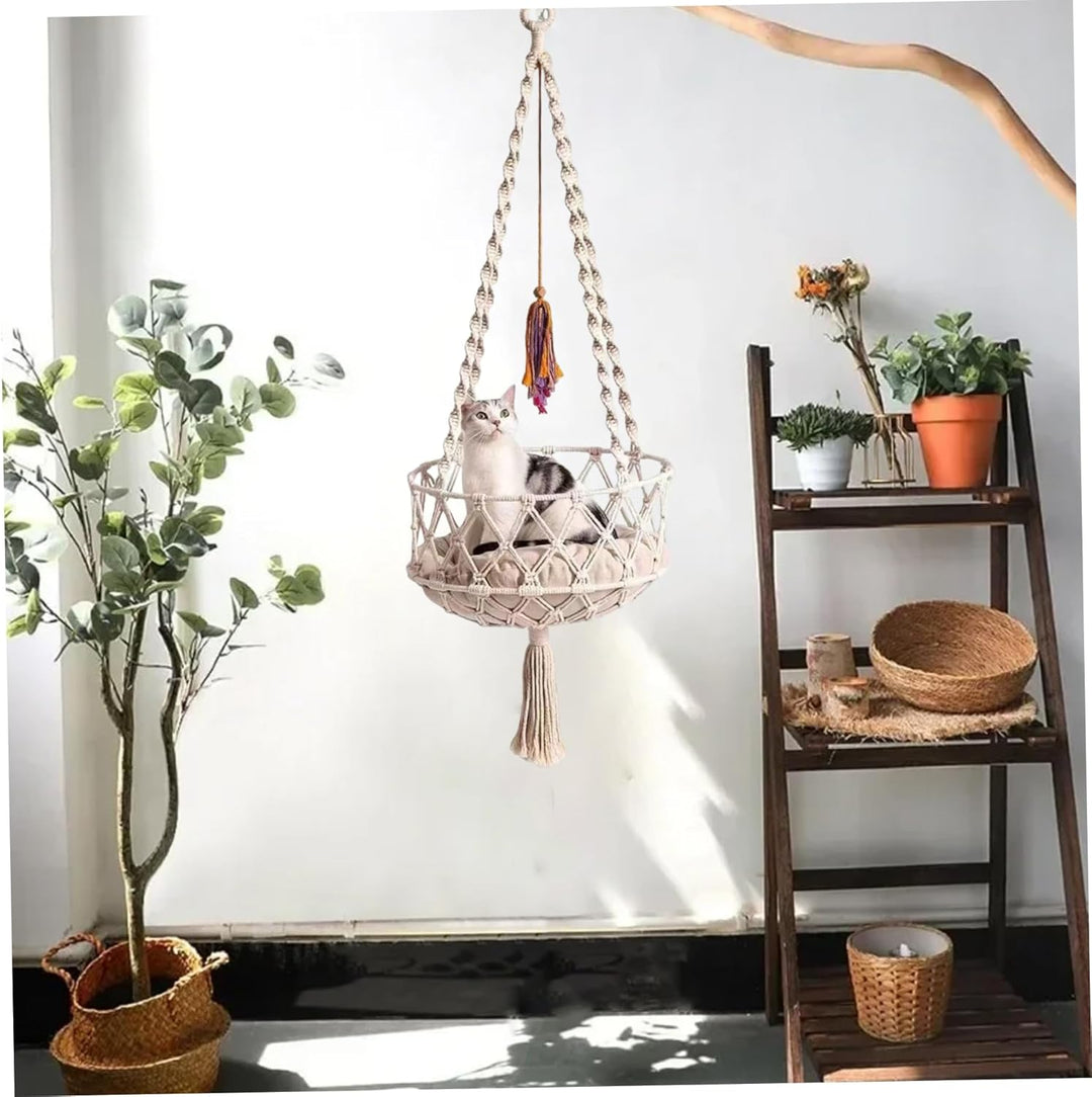 Katzenschaukel, 49 Zoll hängendes Katzenbett mit Baumwollmatte, Katzenhängematte im Boho-Stil mit Qu