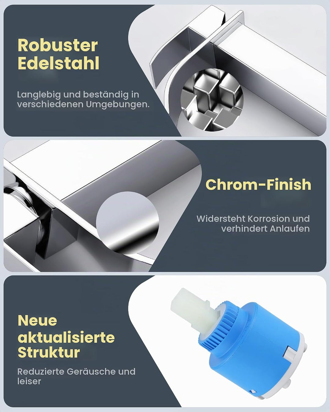 Wasserhahn Bad, Wasserfall Chrom Waschtischmischer mit Auslauf Höhe 224MM Einhebelmischer Edelstahl