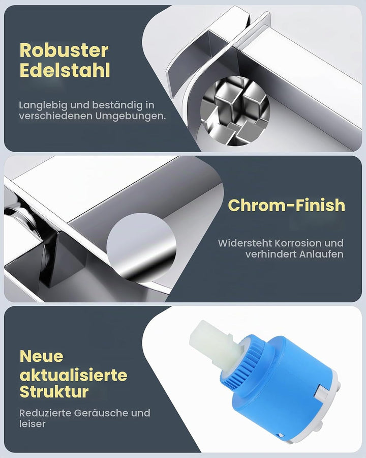 Wasserhahn Bad, Wasserfall Chrom Waschtischmischer mit Auslauf Höhe 224MM Einhebelmischer Edelstahl