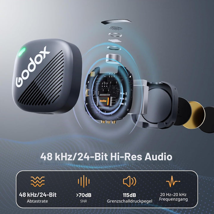 Godox Cube C Combo Kit2, Microphone Wireless Kompatibel für Kamera/Smartphone/iPhone, Rauschunterdrü