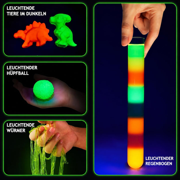 75+ Experimente für Kinder, Glühen im Dunkeln Experimentierkasten mit leuchtenden Reagenzglas, leuch