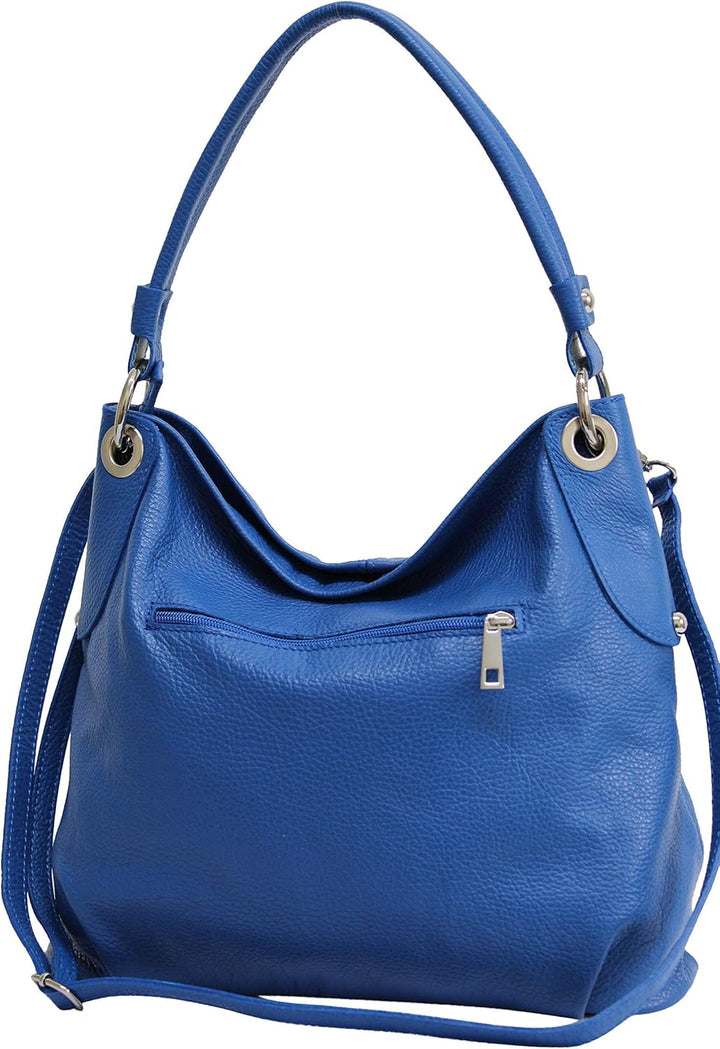 AMBRA Moda Damen echt Ledertasche Handtasche Schultertasche Beutel Shopper Umhängtasche GL012 Blau,