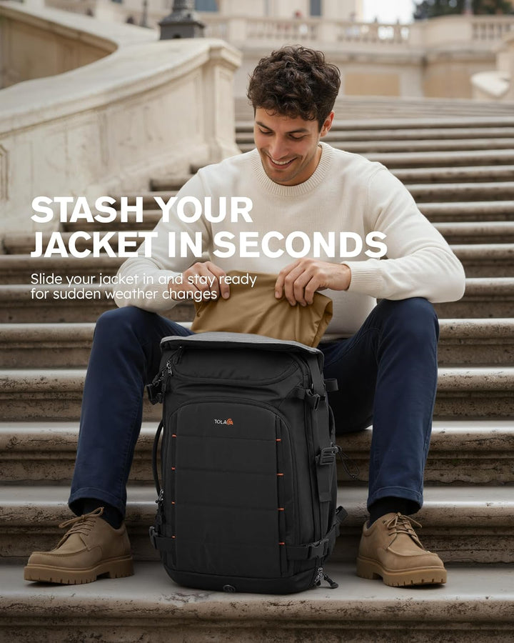 Tolaccea Handgepäck Rucksack, 40L Gross Reiserucksack, TSA Freundlich Laptop Rucksack für 15,6 Zoll,