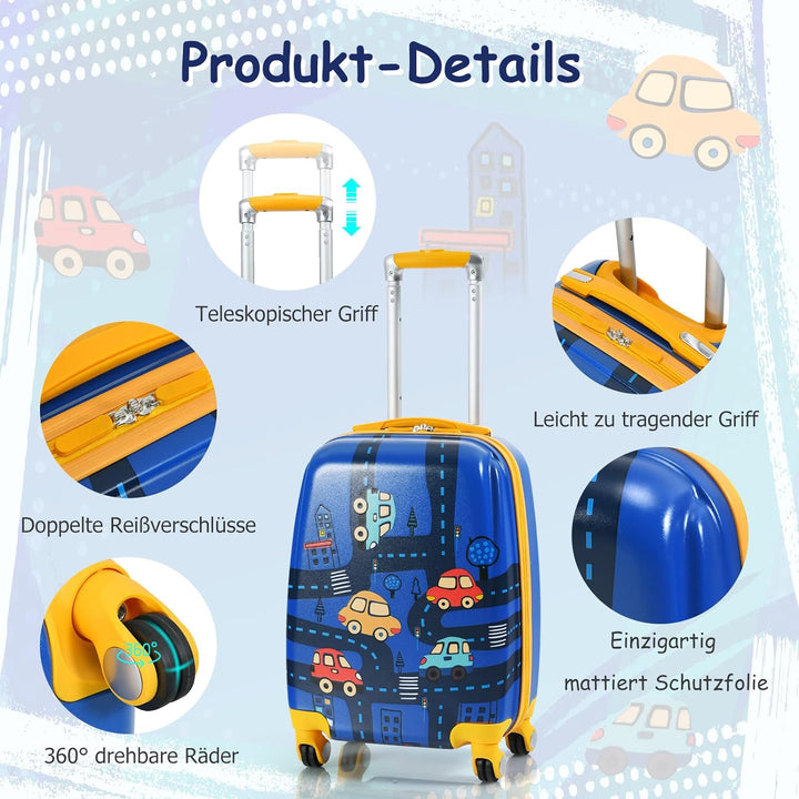 DREAMADE Kinderkoffer Jungen mit Rucksack 18"+12", 2 TLG. Kinderkoffer Set, Kindergepäck Trolley, Ki