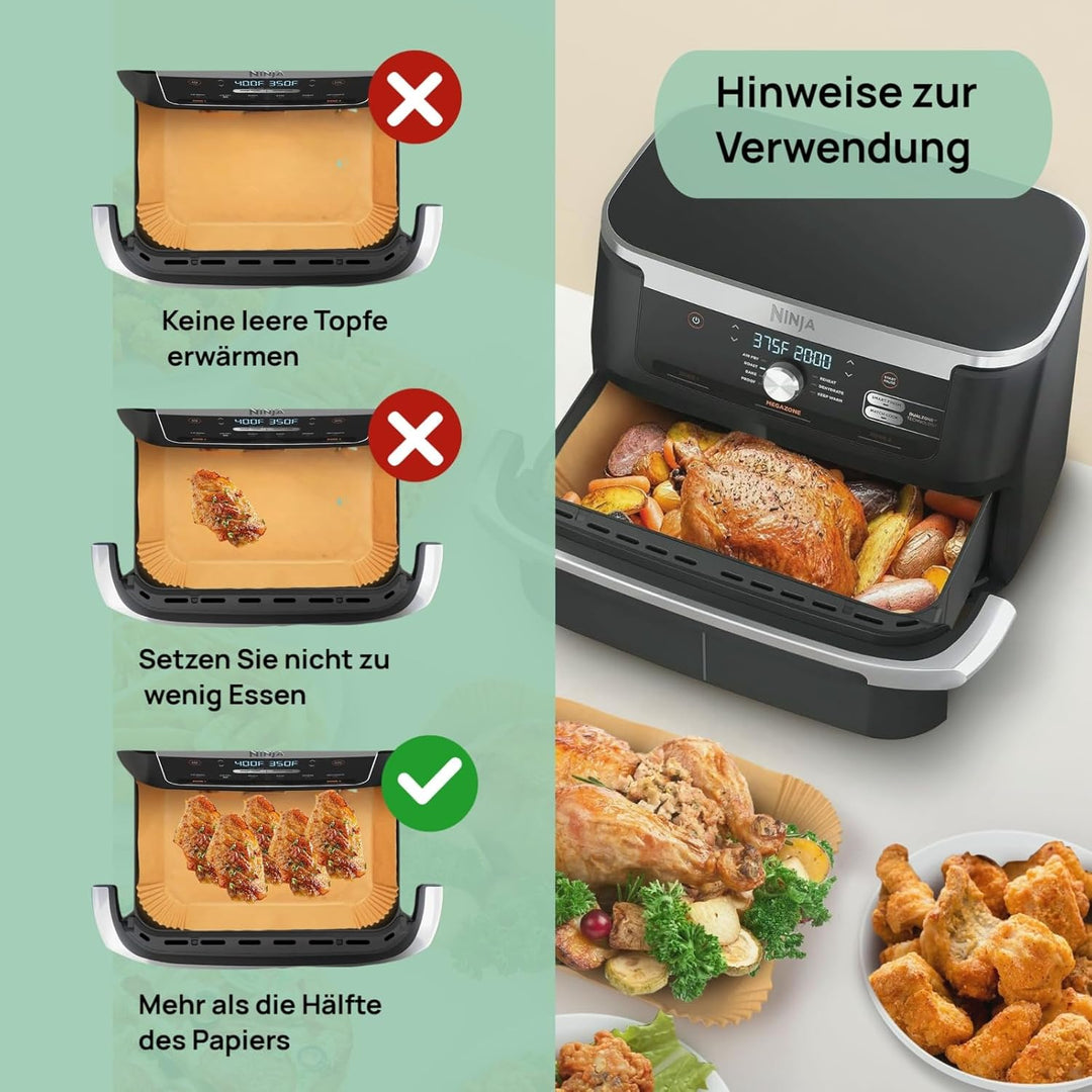 170pcs Airfryer Backpapier für Ninja Foodi Flexdrawer AF500EU 10.4L, Backpapier für Heissluftfritteu