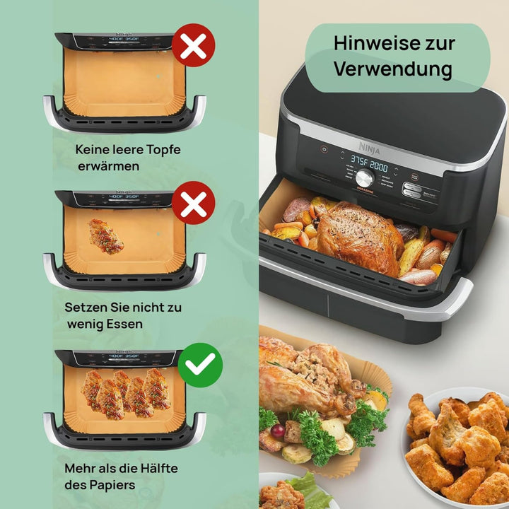 170pcs Airfryer Backpapier für Ninja Foodi Flexdrawer AF500EU 10.4L, Backpapier für Heissluftfritteu