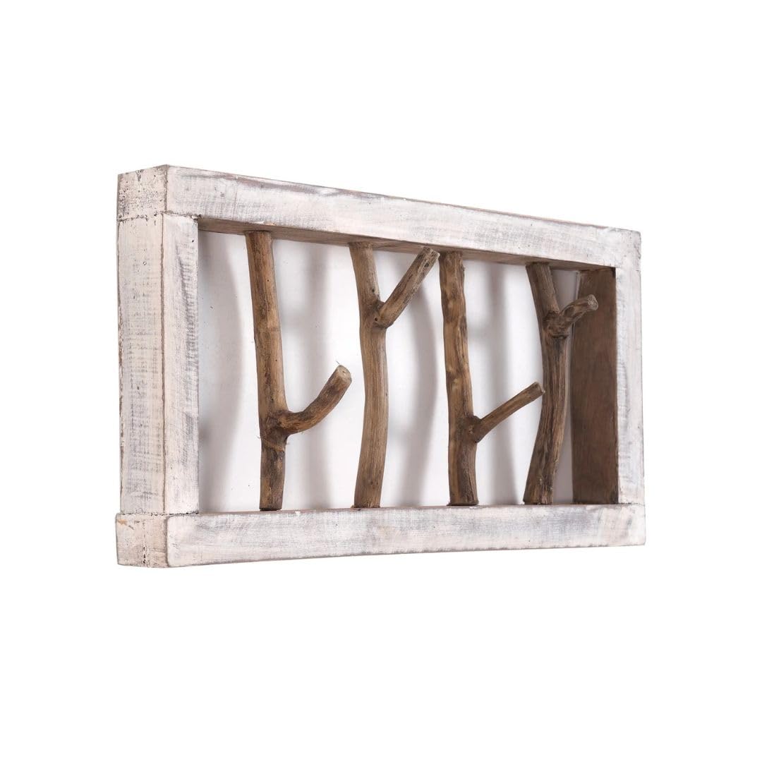 DESIGN DELIGHTS RUSTIKALE WANDGARDEROBE Limb | 45x23x~10-13 cm (BxHxT), Treibholz | Hakenleiste | Fa