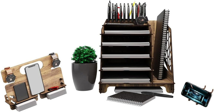 Schreibtisch Organizer gross, HxBxT 35,5x31x34,5cm, Tisch Organizer Holz, Organisation Schreibtisch,
