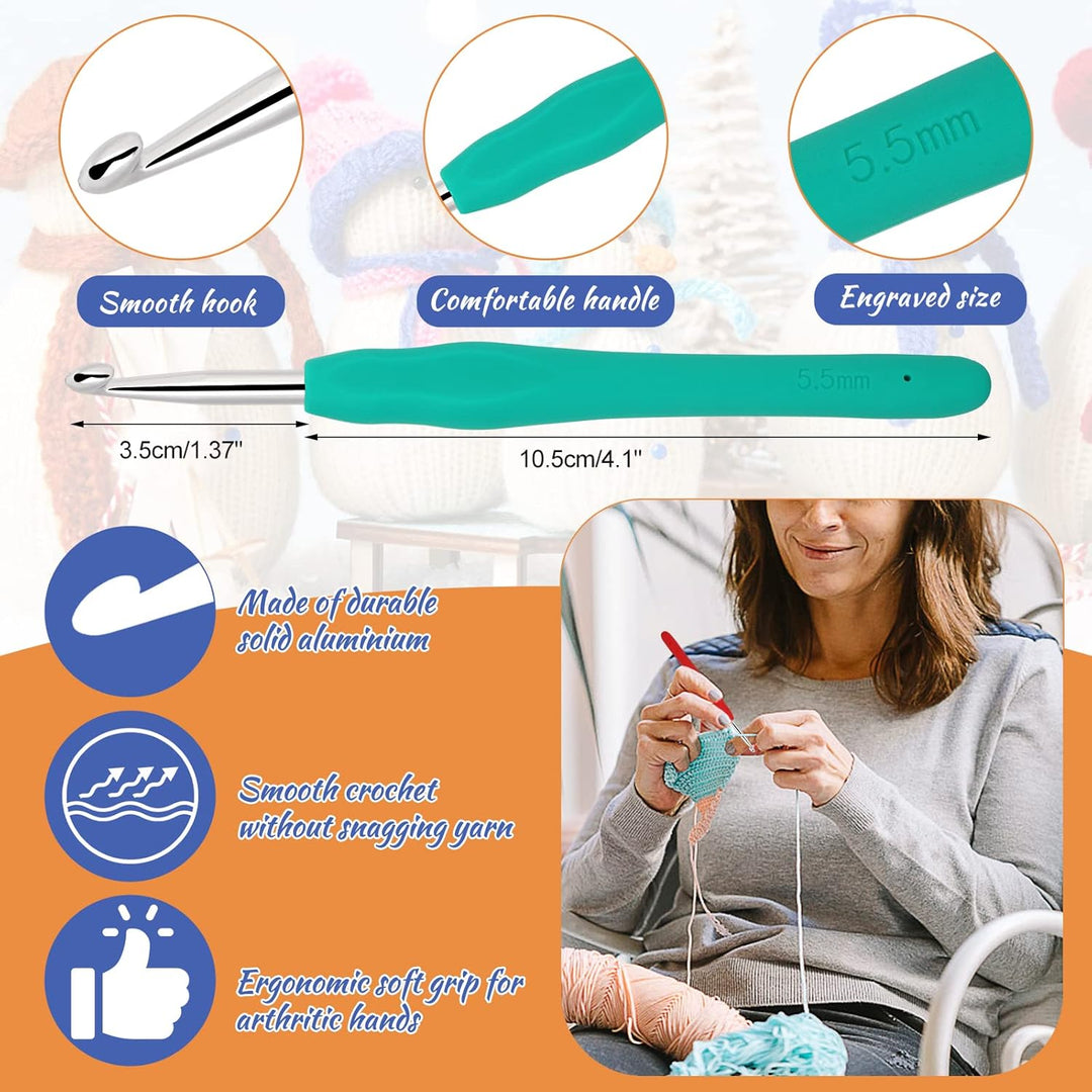 Aeelike Häkelnadel Set mit Häkelgarn in 12 Farben, Nützliches Starter Häkelset für Anfänger, Kinder,