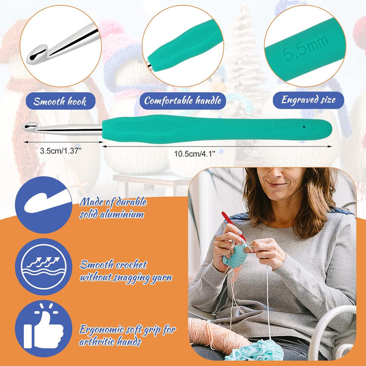 Aeelike Häkelnadel Set mit Häkelgarn in 12 Farben, Nützliches Starter Häkelset für Anfänger, Kinder,
