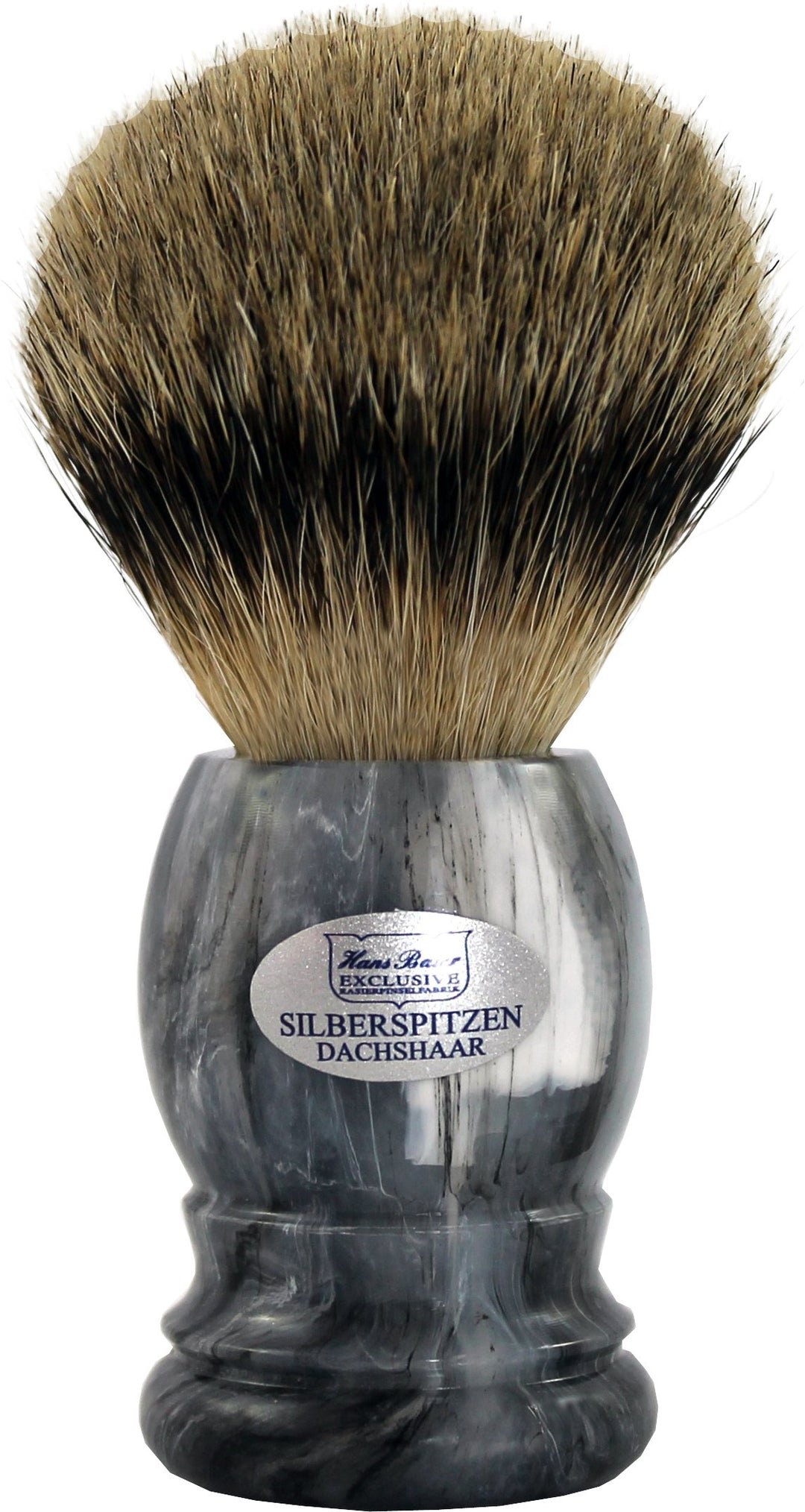 Hans Baier Exclusive Rasierpinsel Silberspitz Dachshaar - Griff Kunststoff marmoriert Grau marmorier