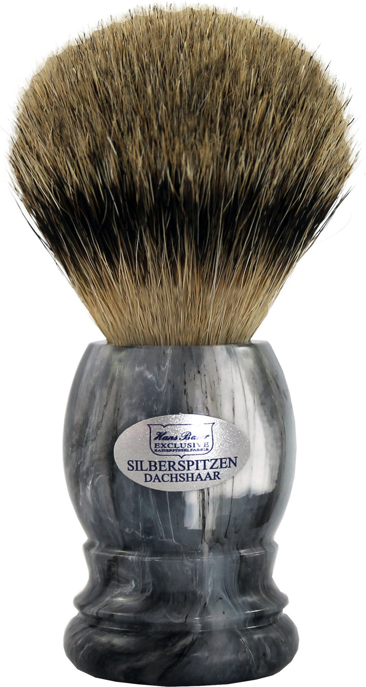 Hans Baier Exclusive Rasierpinsel Silberspitz Dachshaar - Griff Kunststoff marmoriert Grau marmorier