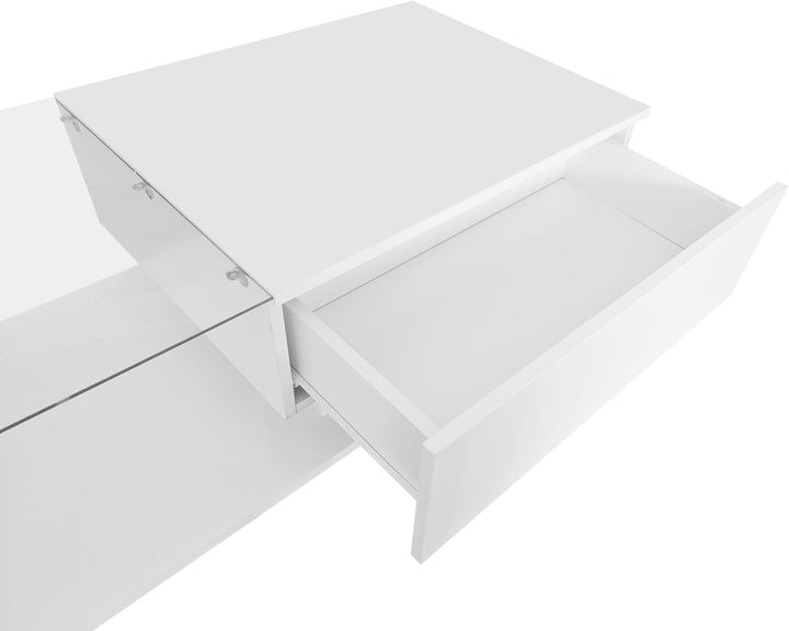 Merax Couchtisch Weiss Hochglanz mit LED, Moderner Wohnzimmertisch mit Stauraum Schubladen, Glasplat