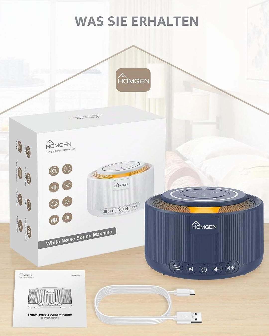 HOMGEN White Noise Machine Weisses Rauschen Maschine Einschlafhilfe Baby Erwachsene 30 Klänge &amp; 30 S